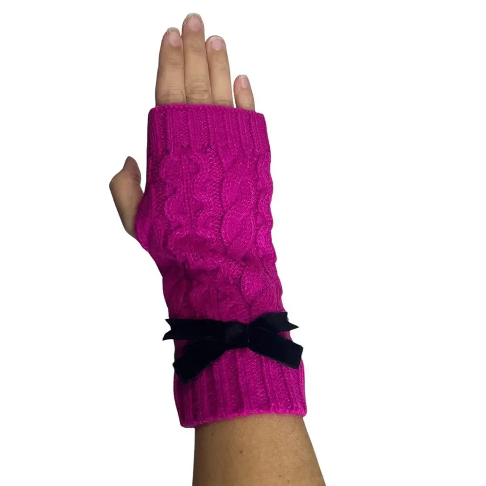 Kate Spade Cable knit Bow Arm Gloves one Size  Marker Pink